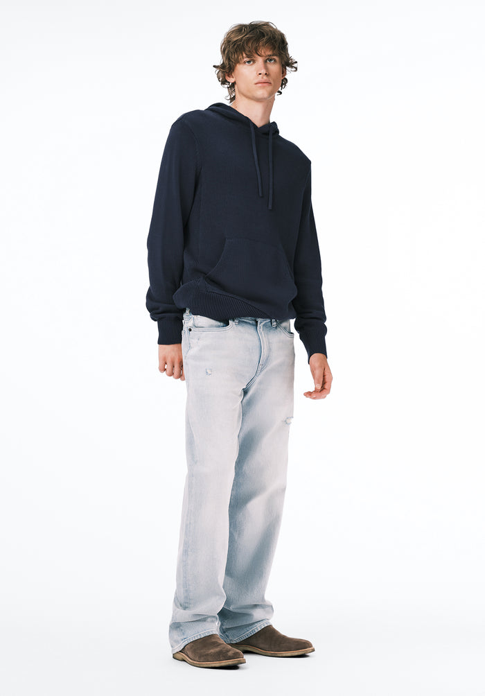 Buffalo Men Sweaters Navy Knit Sweatshirt Kangaroo Pocket Drawstring
