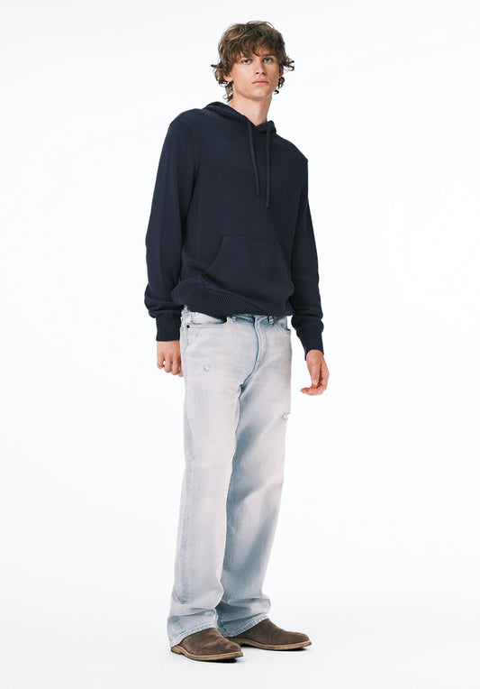 Buffalo Men Sweaters Navy Knit Sweatshirt Kangaroo Pocket Drawstring