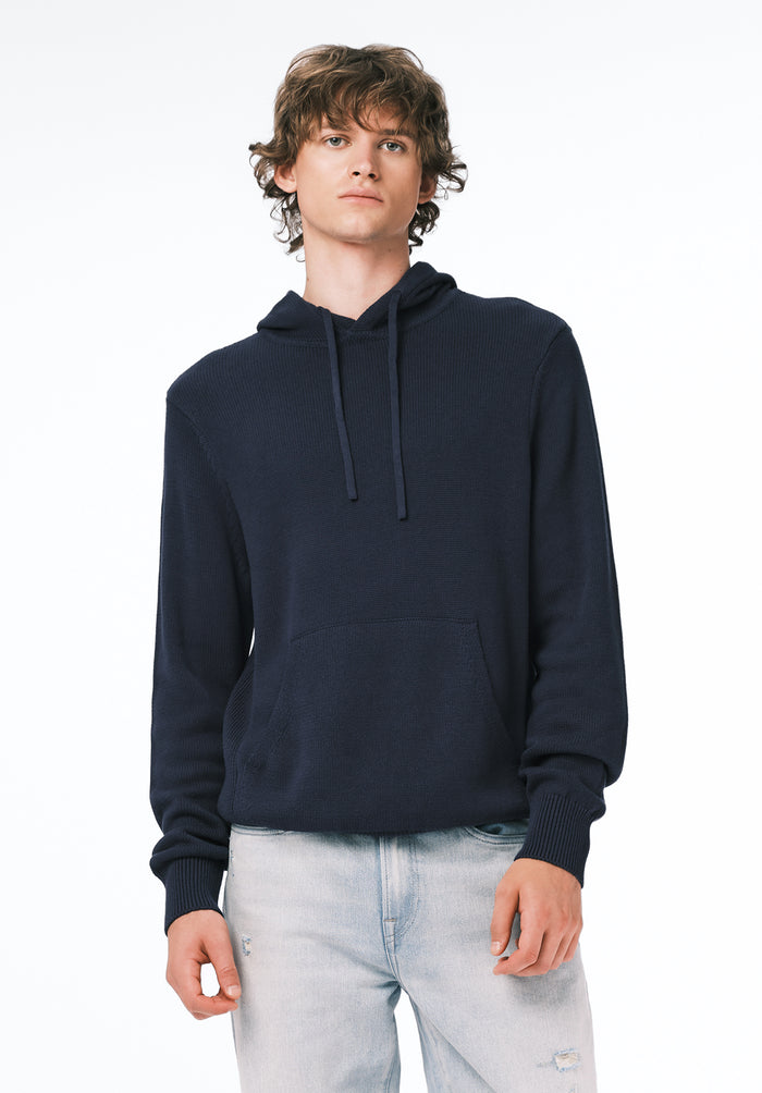 Buffalo Men Sweaters Navy Knit Sweatshirt Kangaroo Pocket Drawstring