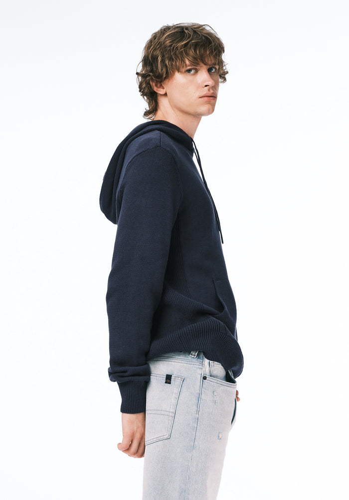 Buffalo Men Sweaters Navy Knit Sweatshirt Kangaroo Pocket Drawstring