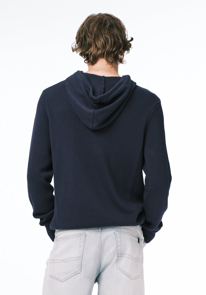 Buffalo Men Sweaters Navy Knit Sweatshirt Kangaroo Pocket Drawstring