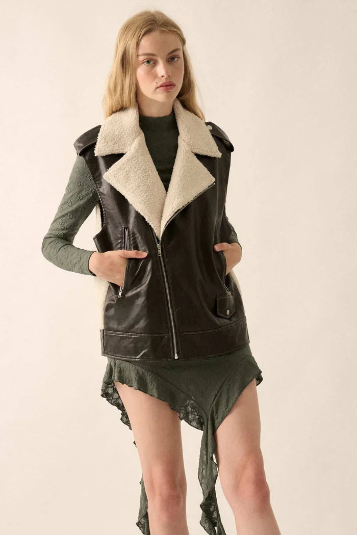 Wild One Vegan Leather and Fleece Motorcycle Vest - ShopPromesa