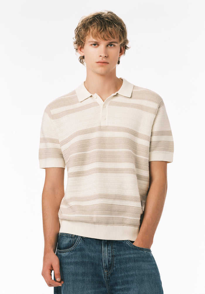 Buffalo Men Sweaters Grey Knit Sweaters Polo Collar Short Sleeve