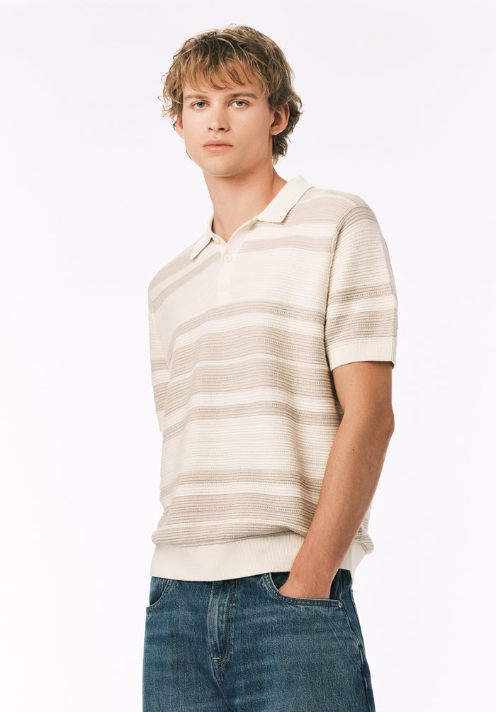 Buffalo Men Sweaters Grey Knit Sweaters Polo Collar Short Sleeve