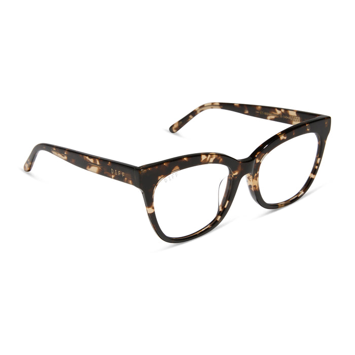 diff eyewear featuring the winston prescription glasses with a espresso tortoise frame angled view