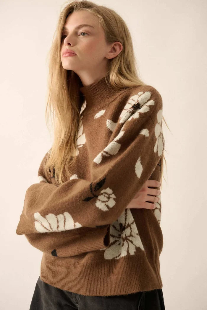 Winter Bouquet Mock-Neck Floral Jacquard Sweater - ShopPromesa