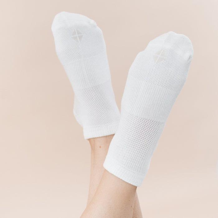 Woman wearing Kyte Baby Women's Ankle Socks in Cloud