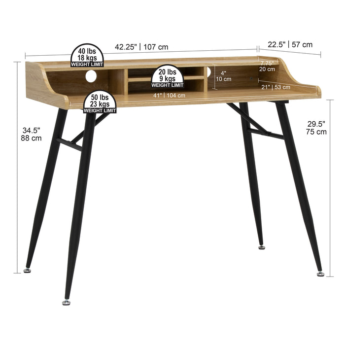Woodford 45” Modern, Secretary/Writing/Laptop Desk with Storage, Black Graphite / Ashwood 51260