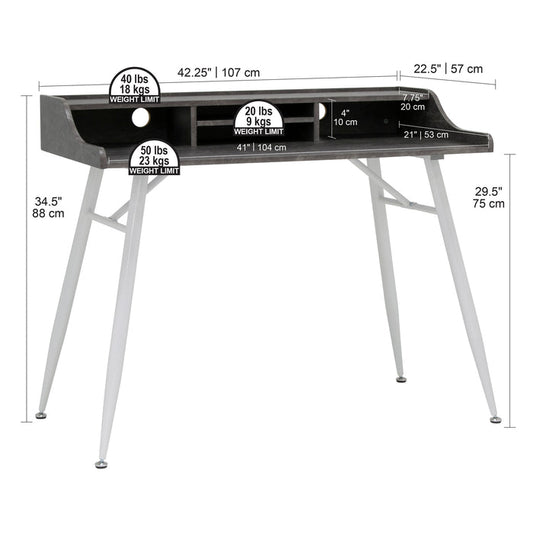 Woodford 45” Modern, Secretary/Writing/Laptop Desk with Storage, White / Cement 51261