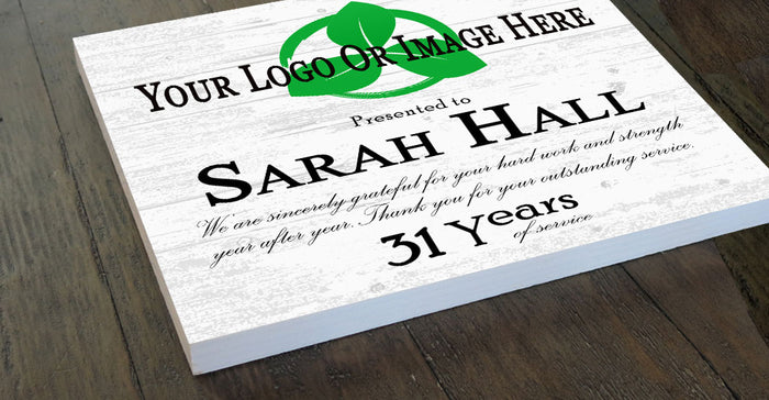 Years of Service Award Plaque with Logo – Personalized Employee Recognition Gift with Name, Company Message & Year