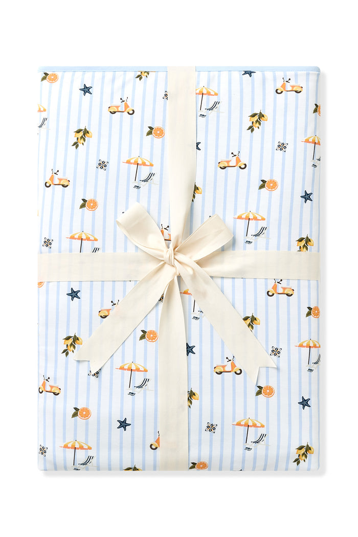 Youth Blanket in Amalfi Coast 1.0 shown tied in its linen bow