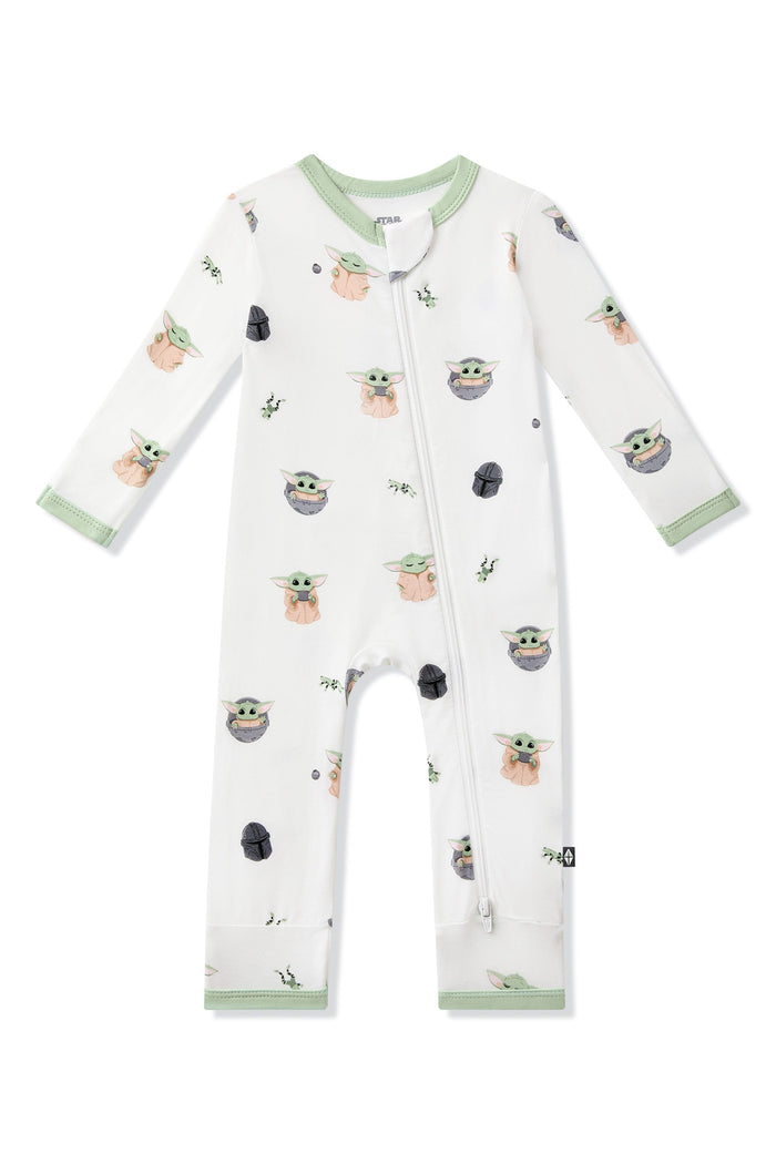 Product photo of the Zippered Romper in Grogu™ on a white background